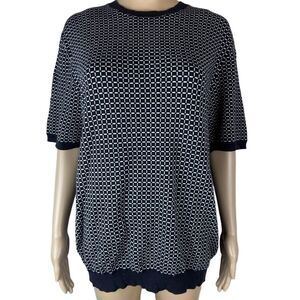Black White Short Sleeve Knit Sweater Top Women's Size Large